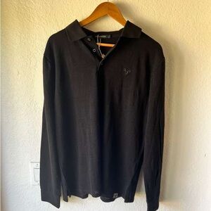 NWT 100% Merino Wool Black Long Sleeve Henley Shirt, Sz L